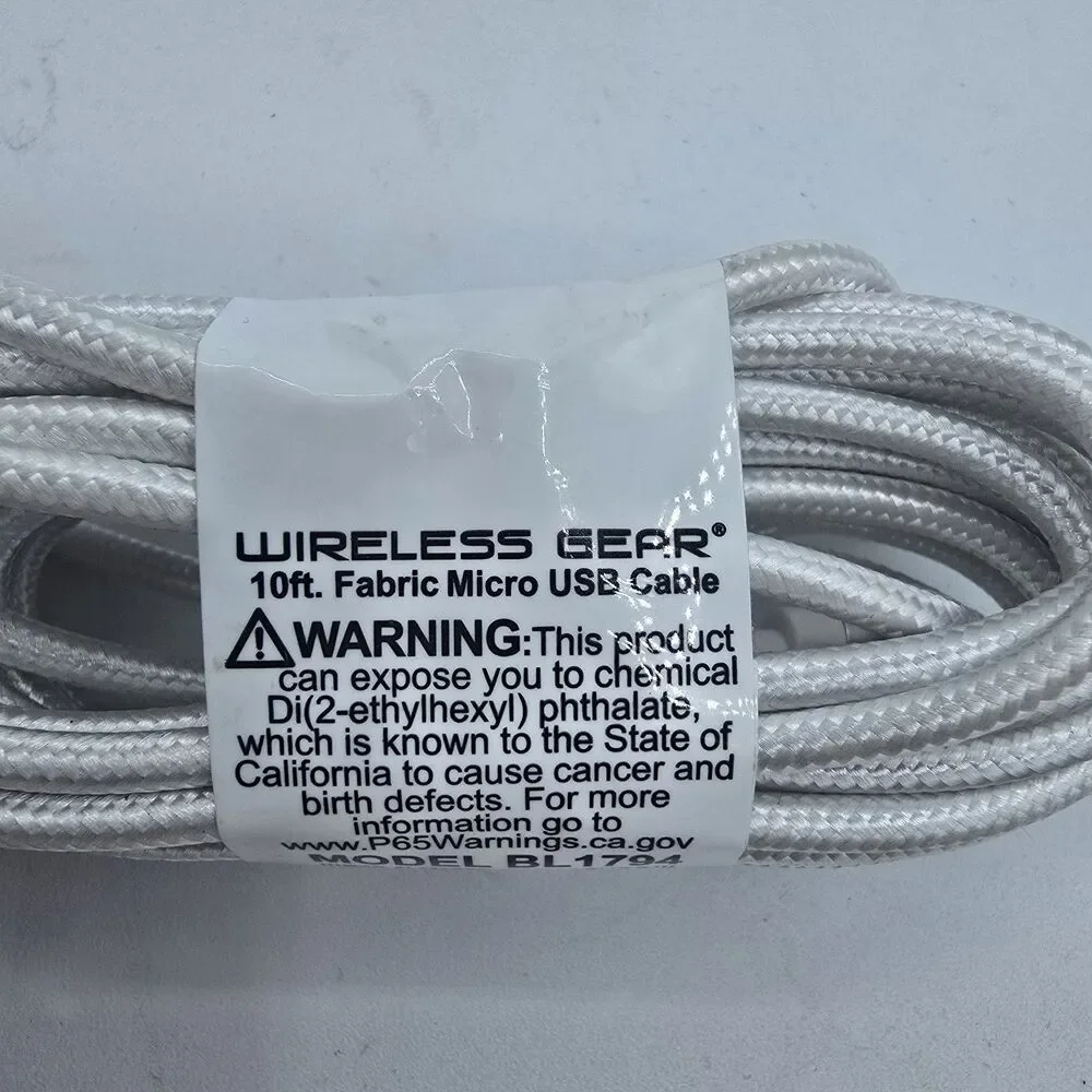 Wireless Gear 10 ft micro usb sync and charge cable. New